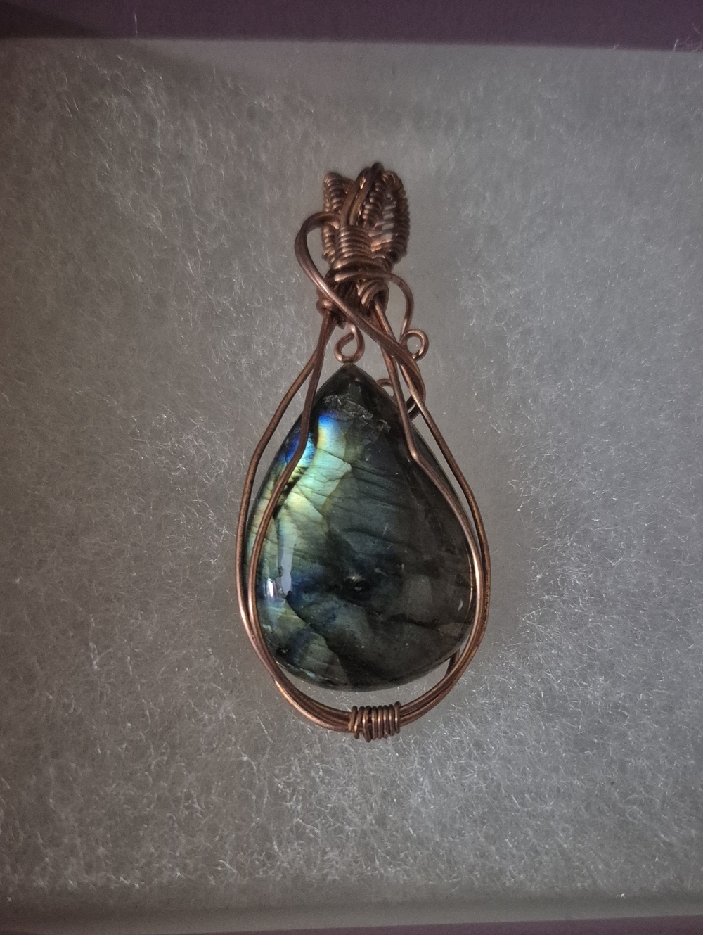 Handcrafted Labradorite Teardrop Pendant in Copper Wire
